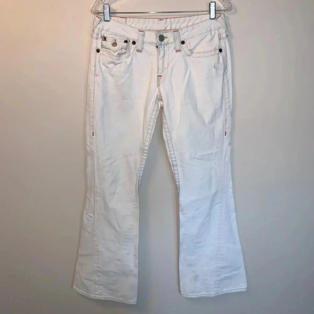 True Religion White Low Rise  Flare Distressed Jeans Y2K 30 - Picture 3 of 15